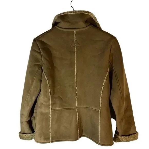 Fjall Sherpa Jacket, Small. Brown Pockets. Faux Suede, Shearling. Thick and warm - Picture 11 of 16